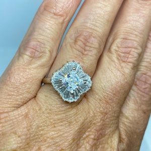 Diamonique Princess and Baguette Cocktail Ring, Size 9